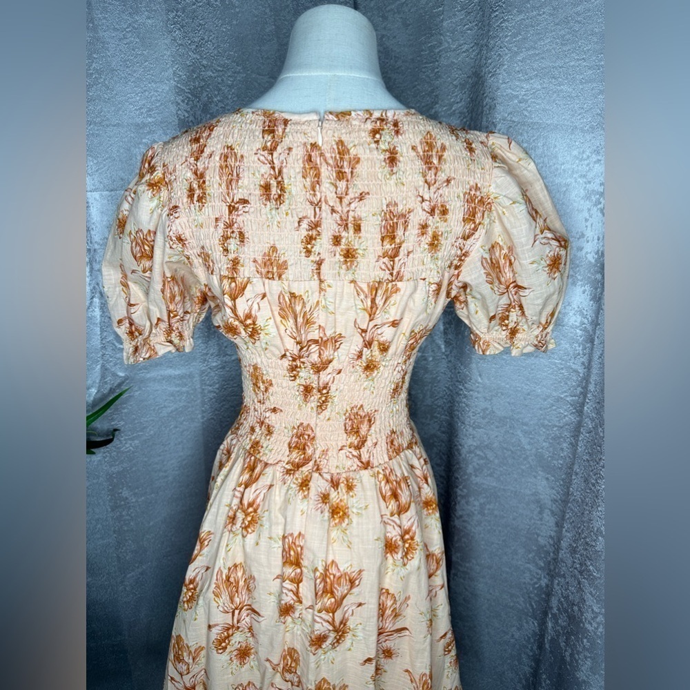 NEW Sabo Skirt Charlize Floral Puff Sleeve Mini Dress Pastel Orange Sz XS - Picture 8 of 13
